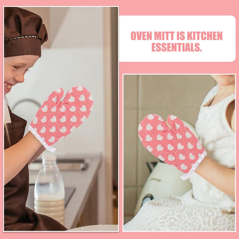 Thickened Canvas Oven Mitts Non Slip Heat Resistant Microwave Safe Potholders 2Pcs Set Heart Pattern - Image 4