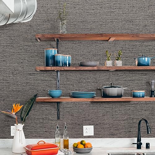 WADILE Grasscloth Peel and Stick Wallpaper 15.7in x 787.4in, Textured Contact Paper for Cabinets, Faux Linen Wall Paper Pull and Stick, Fabric Vinyl Wallpaper Self Adhesive Brown Gray - Image 3
