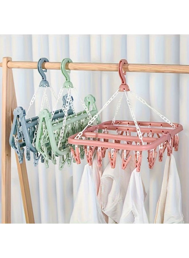 Blue Foldable Rotating 32 Hook Plastic Clothes Hanger Space Saving Drying Rack For Socks Underwear Delicates - Image 2