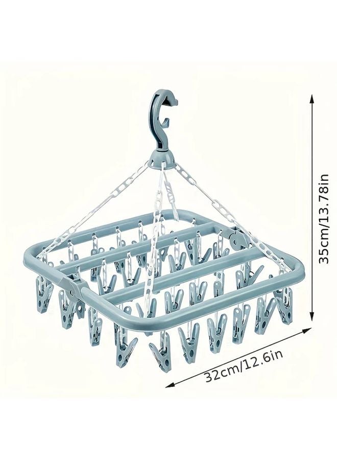 Blue Foldable Rotating 32 Hook Plastic Clothes Hanger Space Saving Drying Rack For Socks Underwear Delicates - Image 1