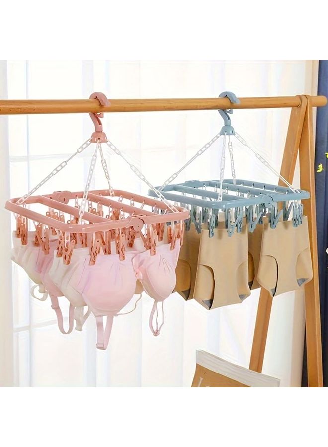 Blue Foldable Rotating 32 Hook Plastic Clothes Hanger Space Saving Drying Rack For Socks Underwear Delicates - Image 5