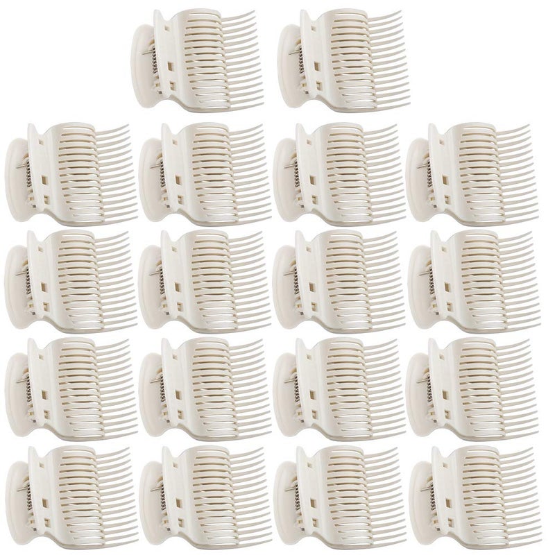 Aniann 18 Pieces Hot Roller Clips Plastic Hair Curler Claw Clips Replacement for Small, Medium, Large and Jumbo Hair Rollers (White)