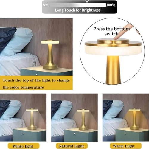 GITGRNTH Table Lamp with Tree Colour Stepless Dimming Light, 1200 mAh Battery Rechargeable Modern Decorative Desk Lamp, Soft Warm Light for Bedroom, Living Room, Office,Nightstand (Big Round Golden) - Image 4