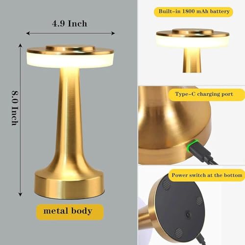 GITGRNTH Table Lamp with Tree Colour Stepless Dimming Light, 1200 mAh Battery Rechargeable Modern Decorative Desk Lamp, Soft Warm Light for Bedroom, Living Room, Office,Nightstand (Big Round Golden) - Image 2