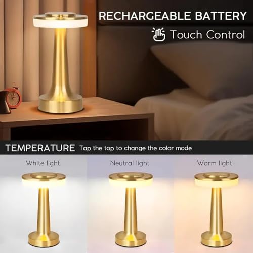 GITGRNTH Table Lamp with Tree Colour Stepless Dimming Light, 1200 mAh Battery Rechargeable Modern Decorative Desk Lamp, Soft Warm Light for Bedroom, Living Room, Office,Nightstand (Big Round Golden) - Image 5