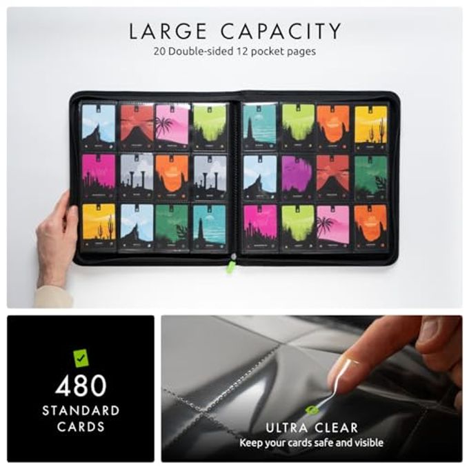 Vault X 12 Pocket Trading Card Zip Binder, 480 cards, Premium Exo-Tec Album Material, 20 Side-Loading Pages, Folder for Collectible Card Games, Sports, TCG (Black) - Image 3