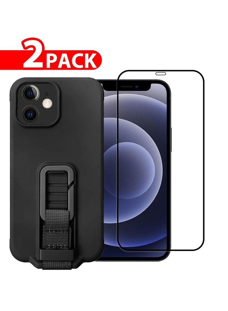CATANES 2 Pack For iPhone 12 Case Cover And Screen Protector With Strap And Adjustable Grip Case Black - Image 1