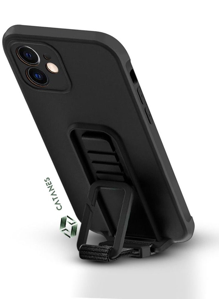 CATANES 2 Pack For iPhone 12 Case Cover And Screen Protector With Strap And Adjustable Grip Case Black - Image 2