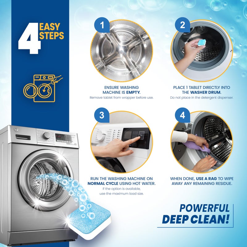 Bright Choice Washing Machine Cleaner Tablets 24 Pack - Deep Cleaning Tablets for Front & Top Load, Works With HE Washers, Removes Residue, Odor & Pet Hair - 12 Month Supply of Washer Cleaner Descalers, Septic Safe - Image 4