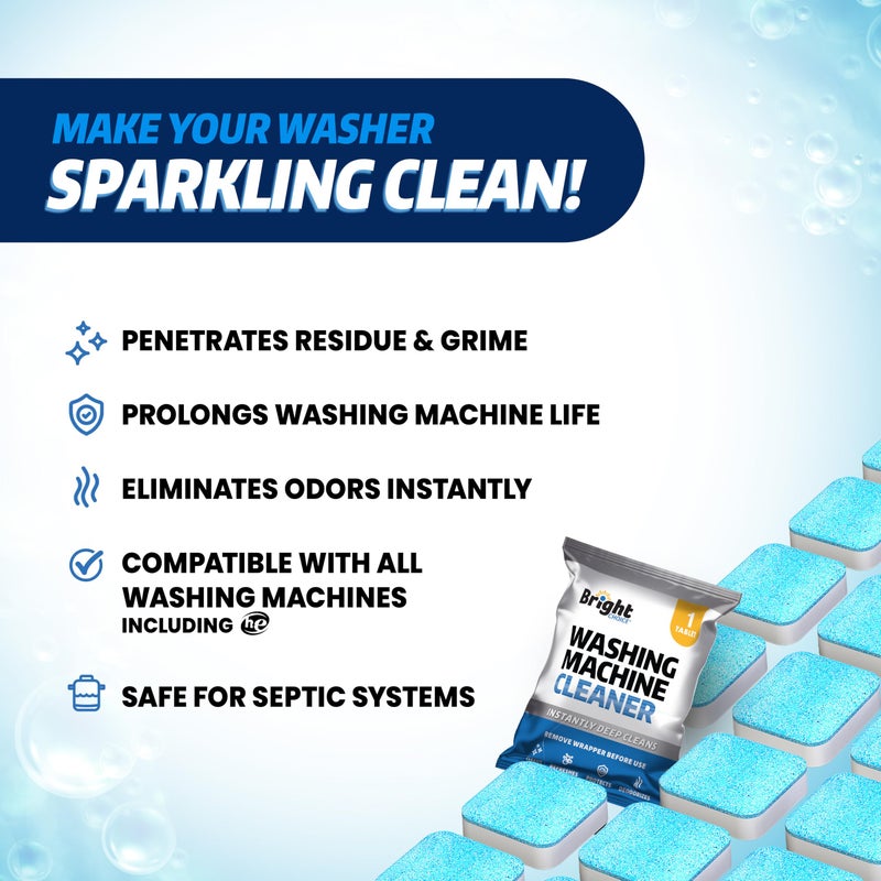 Bright Choice Washing Machine Cleaner Tablets 24 Pack - Deep Cleaning Tablets for Front & Top Load, Works With HE Washers, Removes Residue, Odor & Pet Hair - 12 Month Supply of Washer Cleaner Descalers, Septic Safe - Image 3