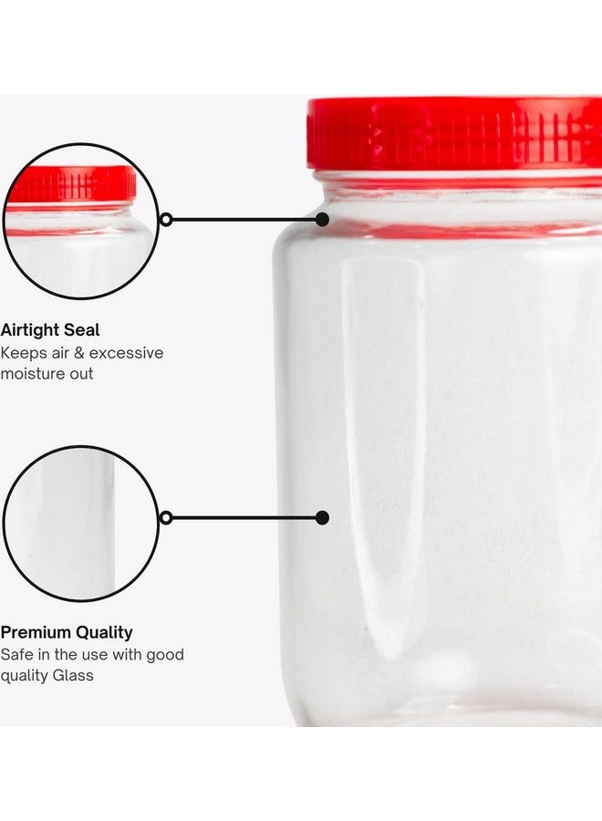 Cloudmart CLOUDMART Yera Glass Round Pickle Clear Jars & Containers(4000ml)||for Kitchen Pantry,Snacks, Masala, Honey, Pickles,Cookies,Dry Fruits,and Coffee Beans Storage||Plastic Red Lid (4kg, Set Of 2)  - Image 4