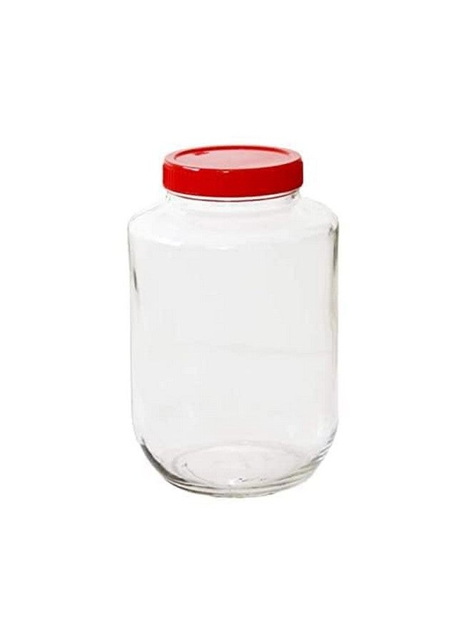 Cloudmart CLOUDMART Yera Glass Round Pickle Clear Jars & Containers(4000ml)||for Kitchen Pantry,Snacks, Masala, Honey, Pickles,Cookies,Dry Fruits,and Coffee Beans Storage||Plastic Red Lid (4kg, Set Of 2)  - Image 1