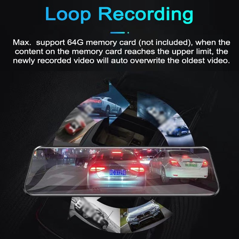 1080P DVR Dash Camera Front & Rear Dual Camera Driving Recorder with 9.66 Inch Touchscreen 170° Wide Angle Support Clear Night-Vision Parking Monitor Motion Detection Collision Locking Loop Recording - Image 3