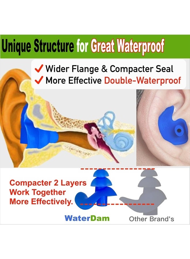 WaterDam سدادات أذن للسباحة مقاومة للماء ومريحة للغاية تمنع أذن السباحين - Image 4