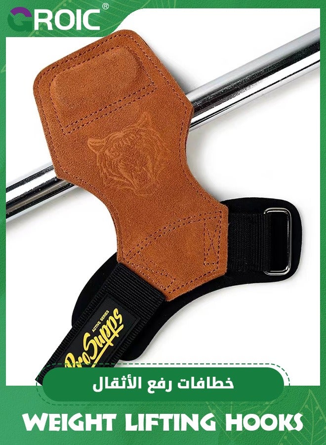 GROIC Weightlifting Wrist Straps with Cushion Wrist Loop,Leather Weight Lifting Wrist Straps for Deadlifts, Superior Deadlift Straps, Grips for Weight Lifting Dumbbells, Barbells  - Image 2
