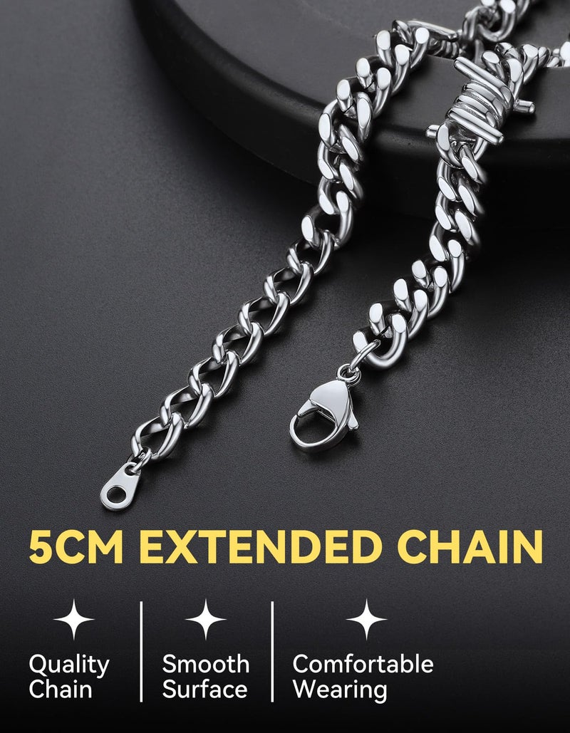 ChainsHouse Stainless Steel Barbed Wire Necklace Thick Heavy Thorns Chain Necklace 9mm Unisex Hip-hop Punk Gothic Cuban Chain Necklace Chokers for Men Women 16 inch - Image 4