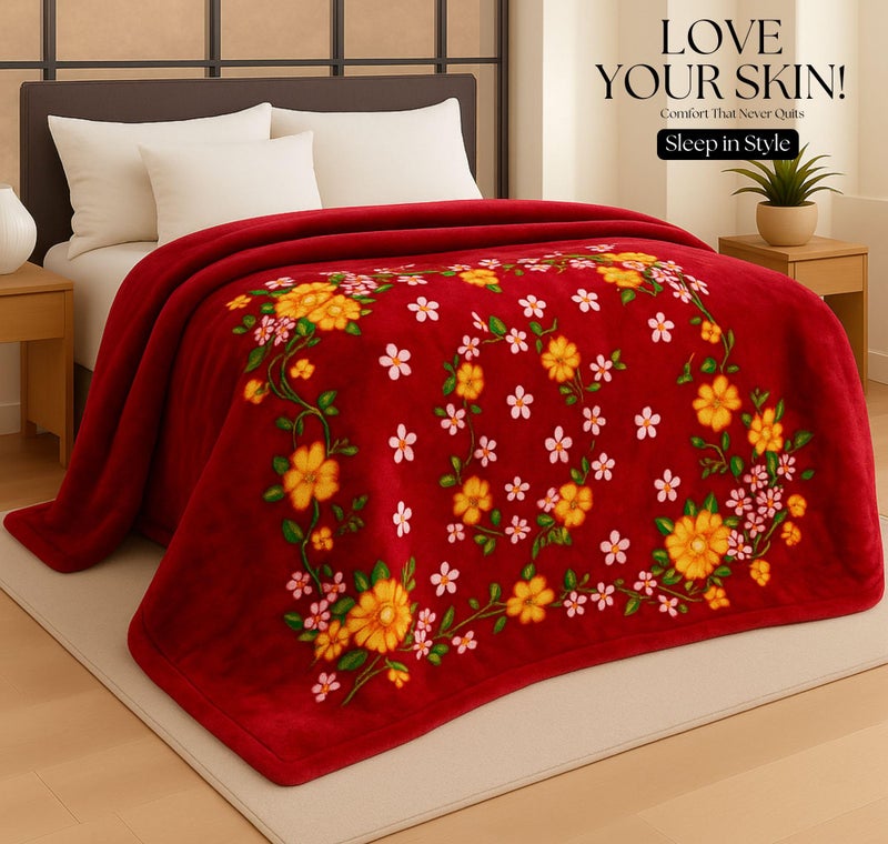 VAS COLLECTIONS Soft Mink Blanket 1500g – Plush Fleece, Warm & Cozy Mild Winter Blanket for King Size Double Bed 220 x 230 cm (Red, Yellow & Green, Double Bed 1.5 Kg) - Image 2