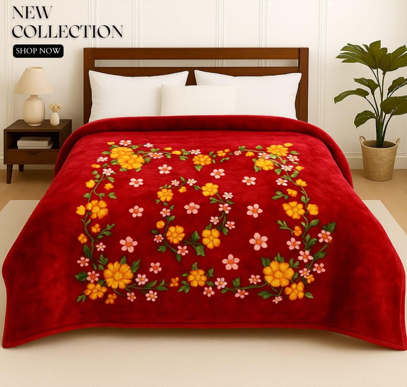VAS COLLECTIONS Soft Mink Blanket 1500g – Plush Fleece, Warm & Cozy Mild Winter Blanket for King Size Double Bed 220 x 230 cm (Red, Yellow & Green, Double Bed 1.5 Kg) - Image 4