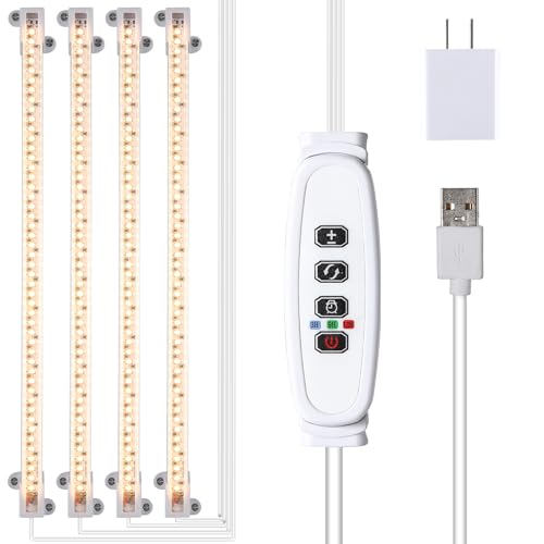 RWNTAO LED Plant Growing lamp, 3500K Full Spectrum Grow Light Strips for Indoor Plants with 3/9/12H Timer & 10 Dimmable Levels, Led Growth Light for Green House Hydroponics Succulent 13In 4Head - Image 1
