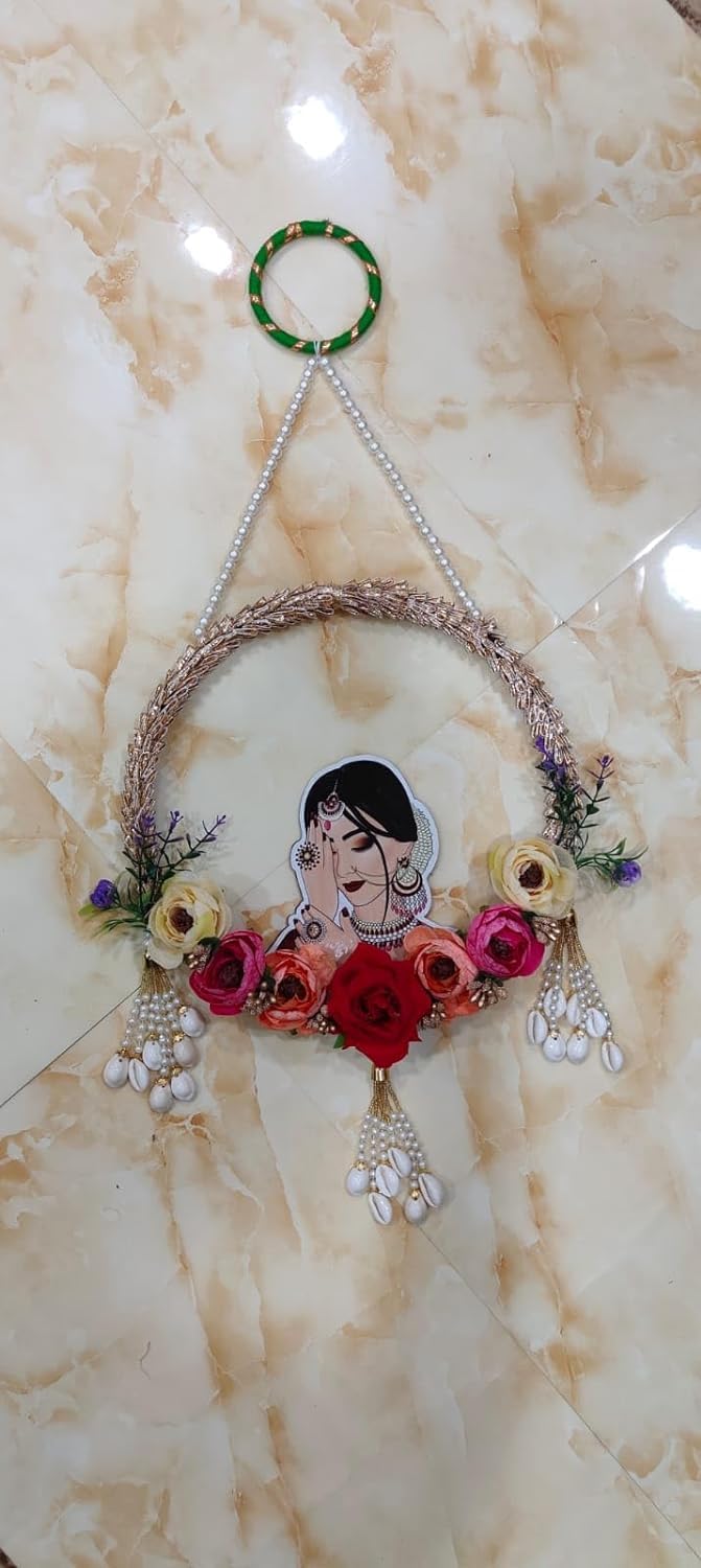 Generic Nutts Indian Wedding Wall hangings Beautiful Dulhan MDF Painting Decorative Unique Gifting Item for Wedding karwachauth Newly Marred Door hangings for Home Decoration  - Image 1