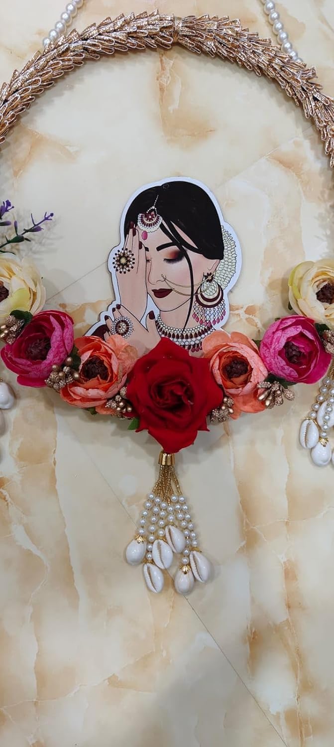 Generic Nutts Indian Wedding Wall hangings Beautiful Dulhan MDF Painting Decorative Unique Gifting Item for Wedding karwachauth Newly Marred Door hangings for Home Decoration  - Image 3