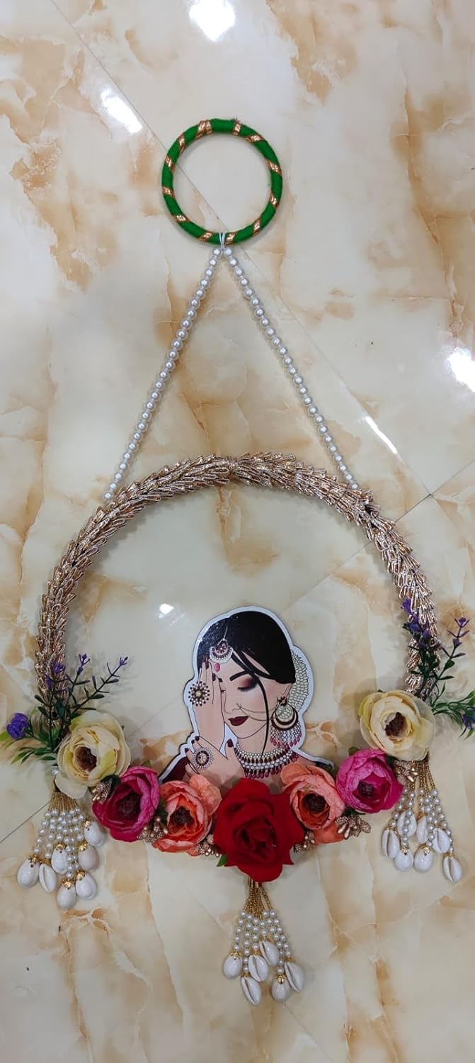 Generic Nutts Indian Wedding Wall hangings Beautiful Dulhan MDF Painting Decorative Unique Gifting Item for Wedding karwachauth Newly Marred Door hangings for Home Decoration  - Image 2