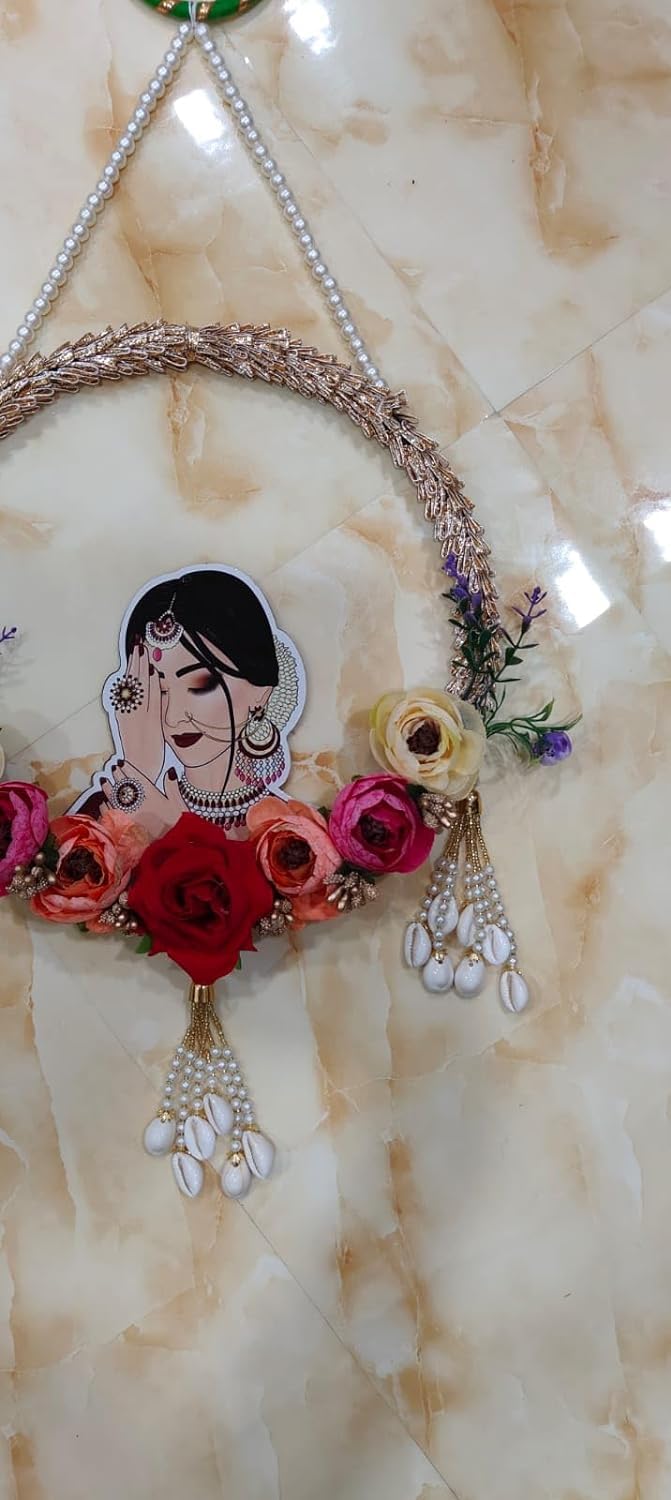 Generic Nutts Indian Wedding Wall hangings Beautiful Dulhan MDF Painting Decorative Unique Gifting Item for Wedding karwachauth Newly Marred Door hangings for Home Decoration  - Image 4