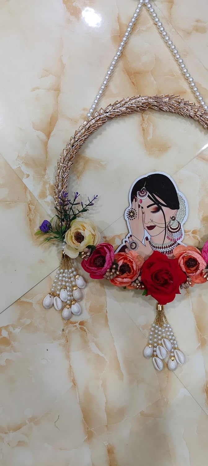 Generic Nutts Indian Wedding Wall hangings Beautiful Dulhan MDF Painting Decorative Unique Gifting Item for Wedding karwachauth Newly Marred Door hangings for Home Decoration  - Image 5