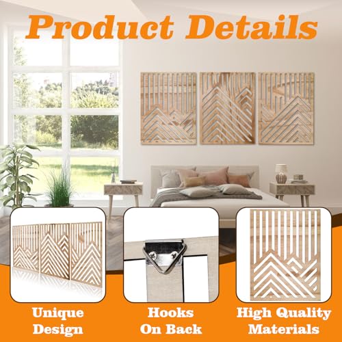 Quxddy 3Pcs Mountain Wall Art, Minimalist Decor Mountain Line Wood Decor for Wall, Landscape Wall Art for Home Decor (kind prevail) - Image 3
