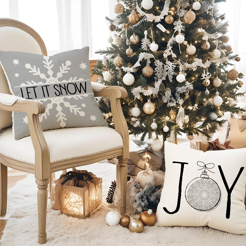 New Grey Christmas Tree Snowflake Christmas Pillowcase Linen Printed Pillowcase Holiday Sofa Decorative Pillowcase - Image 5