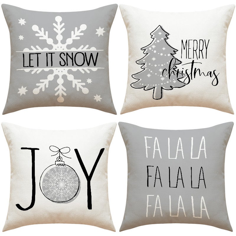 New Grey Christmas Tree Snowflake Christmas Pillowcase Linen Printed Pillowcase Holiday Sofa Decorative Pillowcase - Image 2