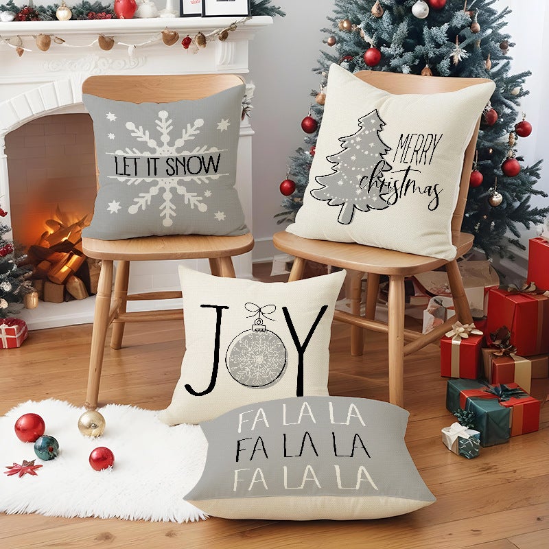New Grey Christmas Tree Snowflake Christmas Pillowcase Linen Printed Pillowcase Holiday Sofa Decorative Pillowcase - Image 4