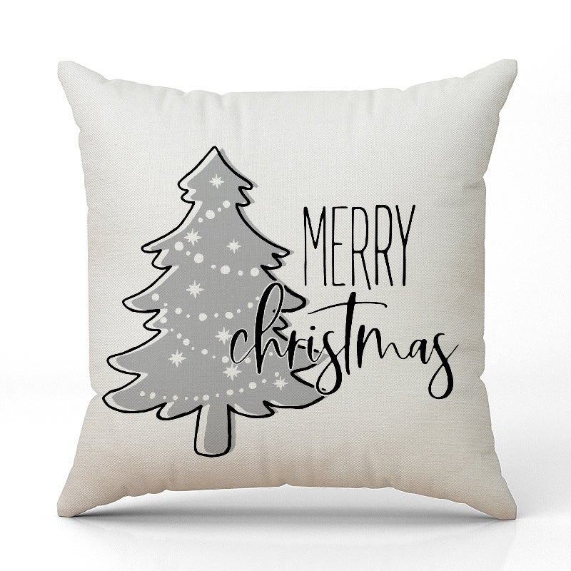 New Grey Christmas Tree Snowflake Christmas Pillowcase Linen Printed Pillowcase Holiday Sofa Decorative Pillowcase - Image 1