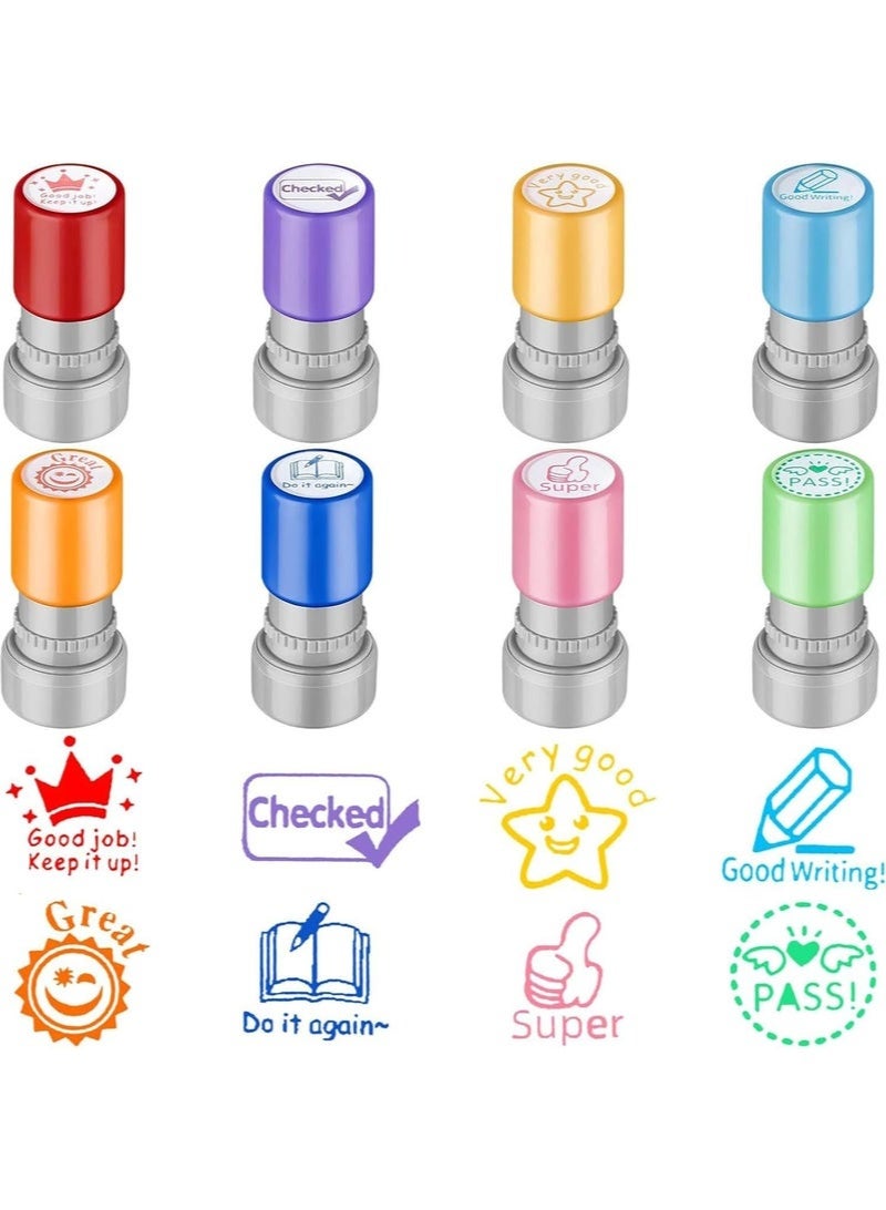 MAOGEDA Wisfunlly 8 Pack Teacher Stamps Self Inking Teacher Stamp Set Picture Stamps for Teachers Motivation Teacher Stamps for Grading Colorful Supplies Stamps for Parent Signature Homework - Image 1