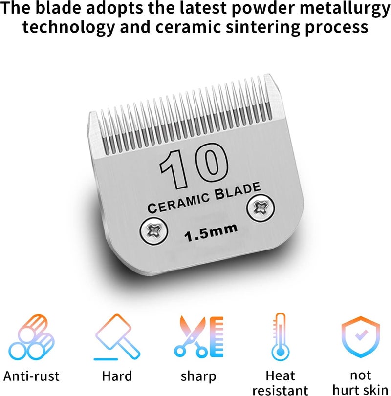 DODAER 10# Dog Grooming Ceramic Blades,Compatible with Andis,Oster A5,Wahl KM10 | Size 10# Detachable Ceramic Blade 1/16-Inch 1.5MM Cut Length,3 Pack - Image 2