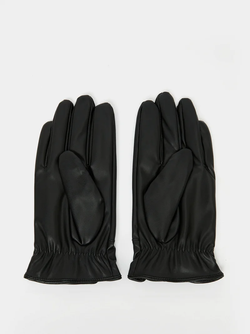 Styli Faux Leather Winter Gloves with Wrist Strap