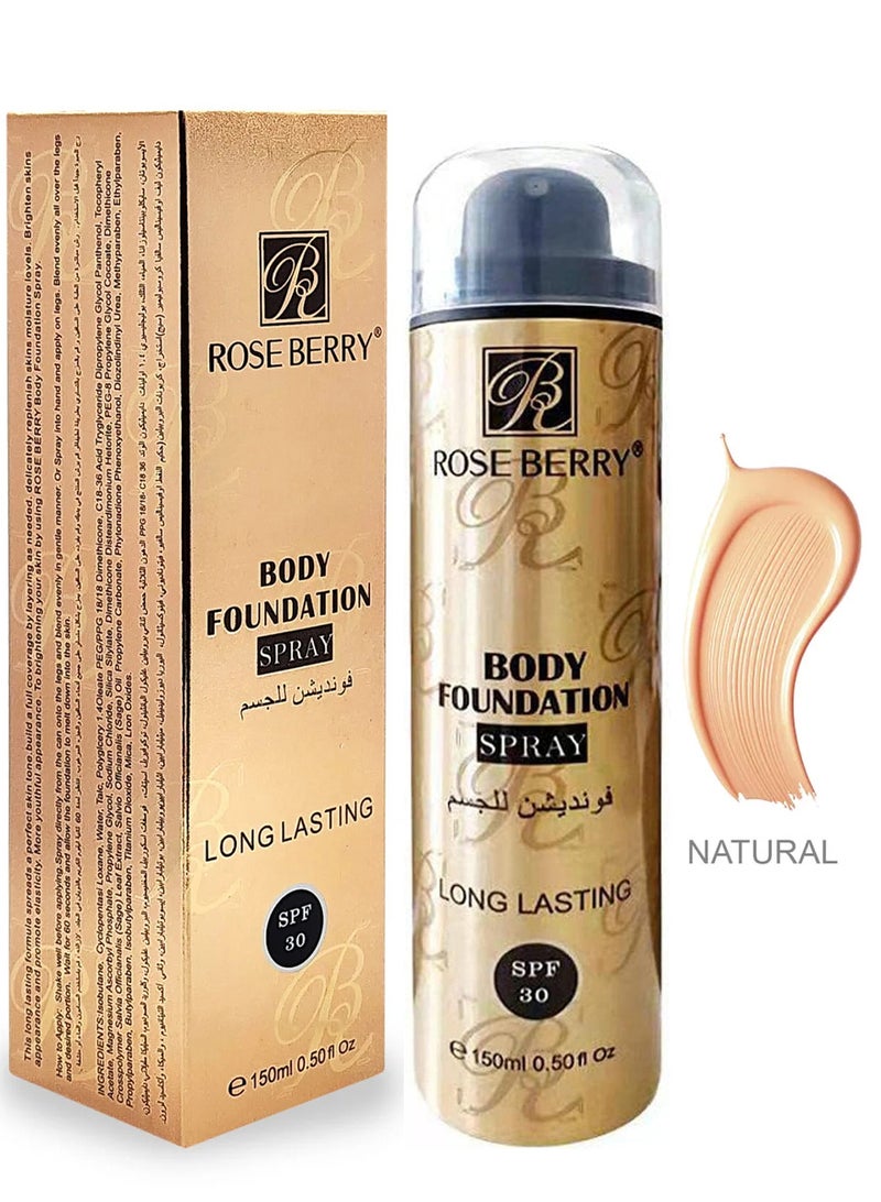 روز بيري فاونديشن للجسم بخاخ 150 مل بعامل حماية SPF 30 تغطية ثابتة
