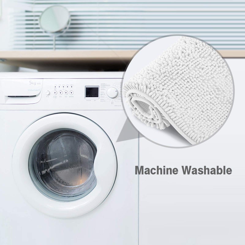 ITSOFT Plush Bathroom Rug 47x21, Absorbent Machine Washable Non Slip Chenille Bath Mats, Quick Dry Bathmat, Bath Rugs for Bath, Shower, Bedroom, or Door Mat, White - Image 4