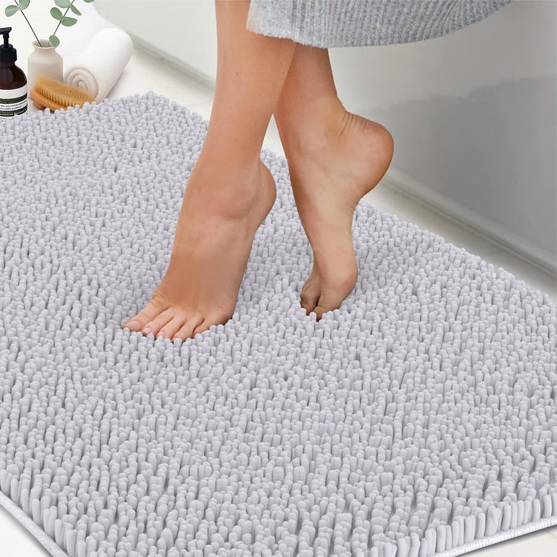 ITSOFT Plush Bathroom Rug 47x21, Absorbent Machine Washable Non Slip Chenille Bath Mats, Quick Dry Bathmat, Bath Rugs for Bath, Shower, Bedroom, or Door Mat, White - Image 1