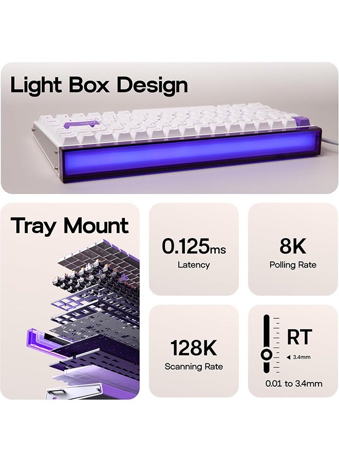 Aula Hero84 HE Wired Magnetic Gaming Keyboard, Rapid Hall Effect Keyboard with 0.01mm Adjustable Actuation, 8kHz Polling, 5-Layer Sound Dampening, RGB Lightbox & Backlit (White Purple) - Image 3