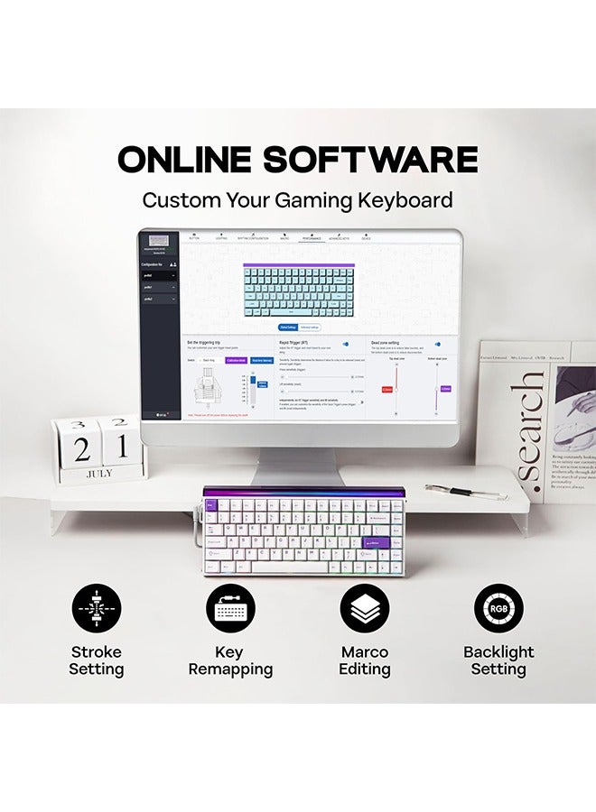 Aula Hero84 HE Wired Magnetic Gaming Keyboard, Rapid Hall Effect Keyboard with 0.01mm Adjustable Actuation, 8kHz Polling, 5-Layer Sound Dampening, RGB Lightbox & Backlit (White Purple) - Image 5