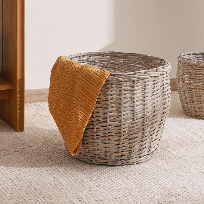 Pan Home سلة تخزين رمادية من الصفصاف للمنزل