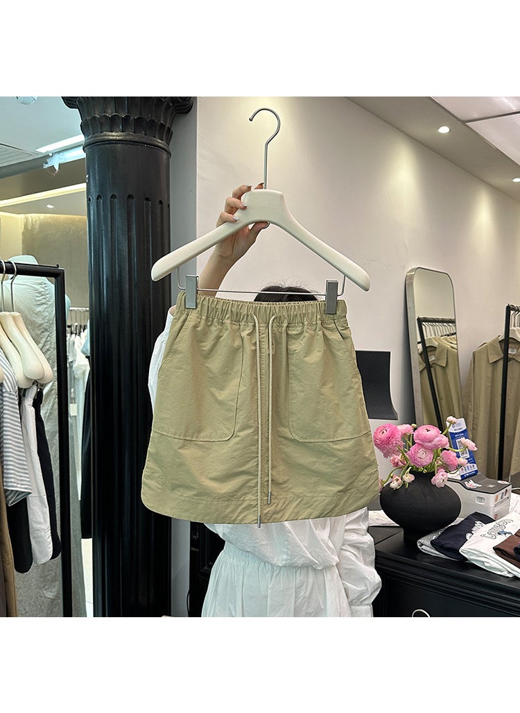 Generic - Womens Loose-fit Casual Sports Mini Dress Summer 13-row Petite White Skirt Fashionable A- line Mini Dress For Ladies Khaki - Image 1