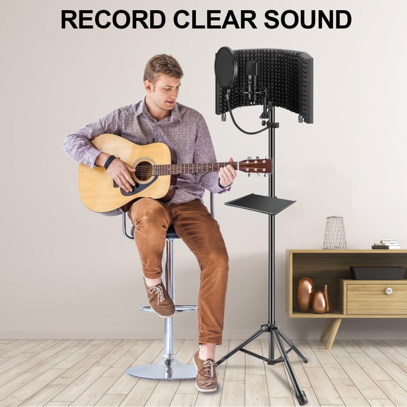 Aokeo Studio Recording Microphone Isolation Shield with Pop Filter & Tripod Stand,High Density Absorbent Foam to Filter Vocal,Foldable Sound Shield for Blue Yeti and Condenser Microphones - Image 2