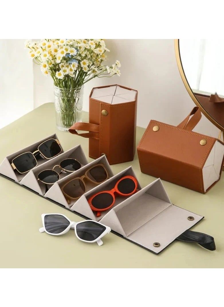 Generic 5 Slots Travel Foldable Sunglasses Organizer PU Leather Eyeglasses Case for Women Men Portable Eyewear Display Storge Box  - Image 1