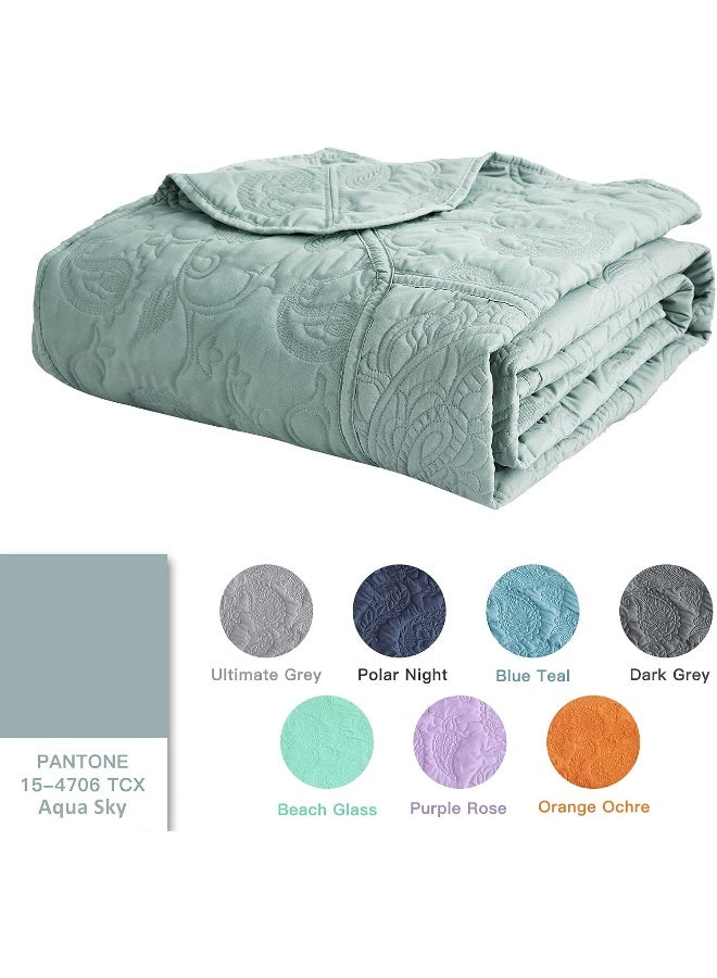 HZ&HY Oversized King Bedspread Aqua Sky, Coverlet Bedding Set, Lightweight Thin Comforter, Reversible, Luxurious, 5 Piece, 100% Microfiber, King/Cal King, Aqua Sky  - Image 4