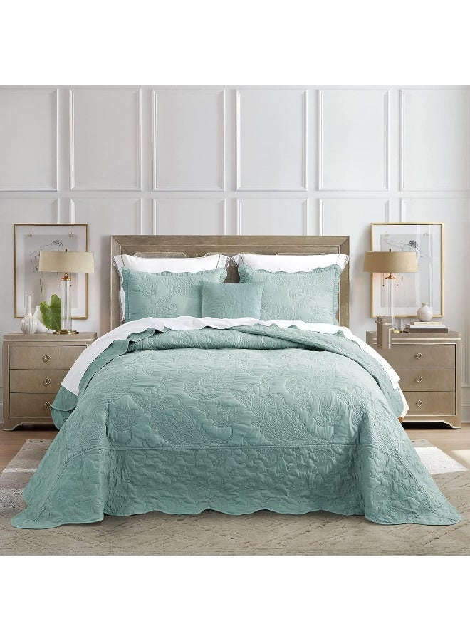 HZ&HY Oversized King Bedspread Aqua Sky, Coverlet Bedding Set, Lightweight Thin Comforter, Reversible, Luxurious, 5 Piece, 100% Microfiber, King/Cal King, Aqua Sky  - Image 1