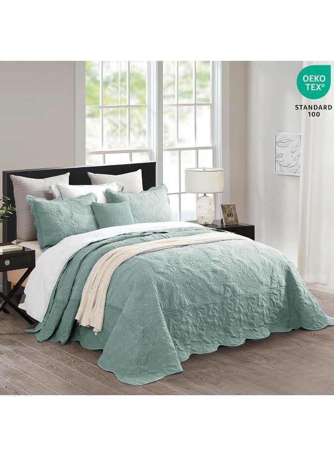 HZ&HY Oversized King Bedspread Aqua Sky, Coverlet Bedding Set, Lightweight Thin Comforter, Reversible, Luxurious, 5 Piece, 100% Microfiber, King/Cal King, Aqua Sky  - Image 2