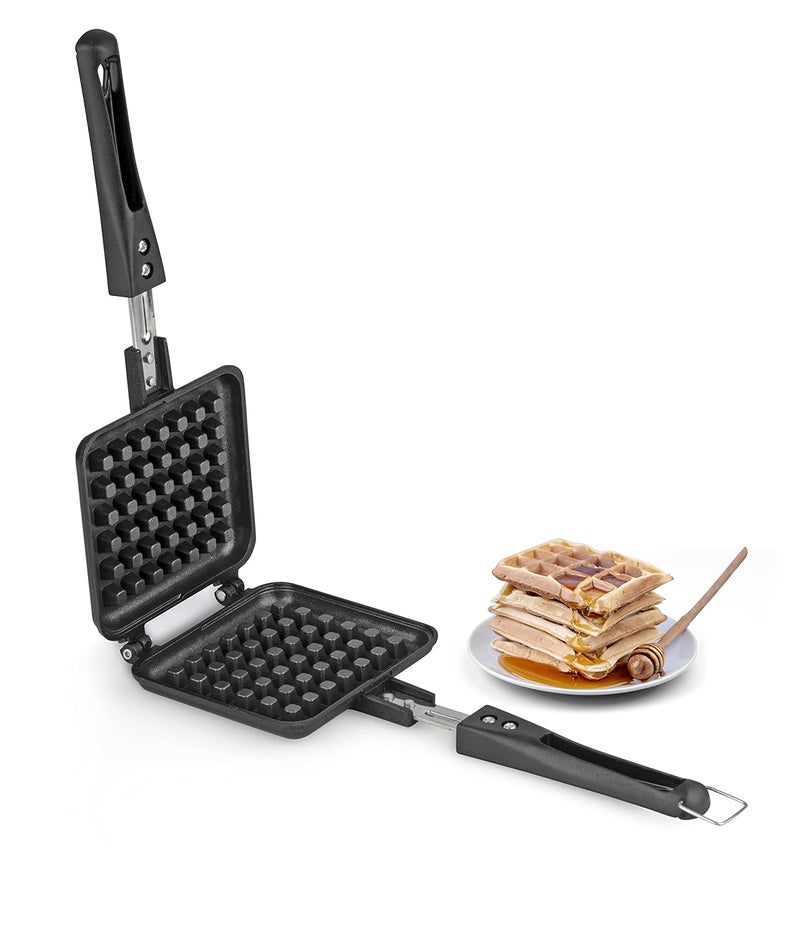 Anjali Aluminium Non stick Waffle MakerToaster Mould for Gas Burner Stove Kitchen Tool Use for Home Restaurant Black - Image 1