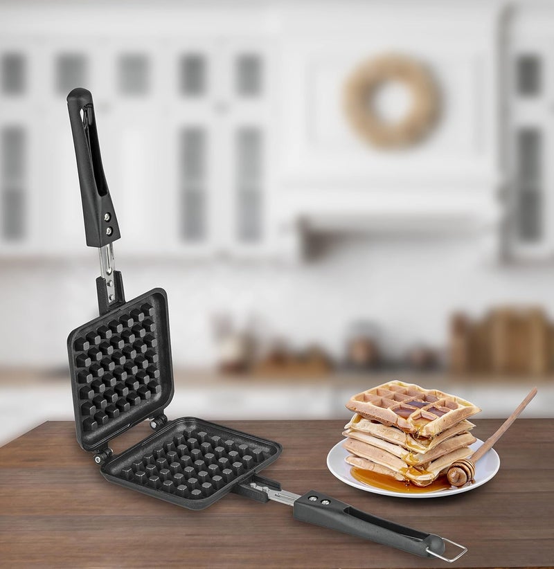 Anjali Aluminium Non stick Waffle MakerToaster Mould for Gas Burner Stove Kitchen Tool Use for Home Restaurant Black - Image 5